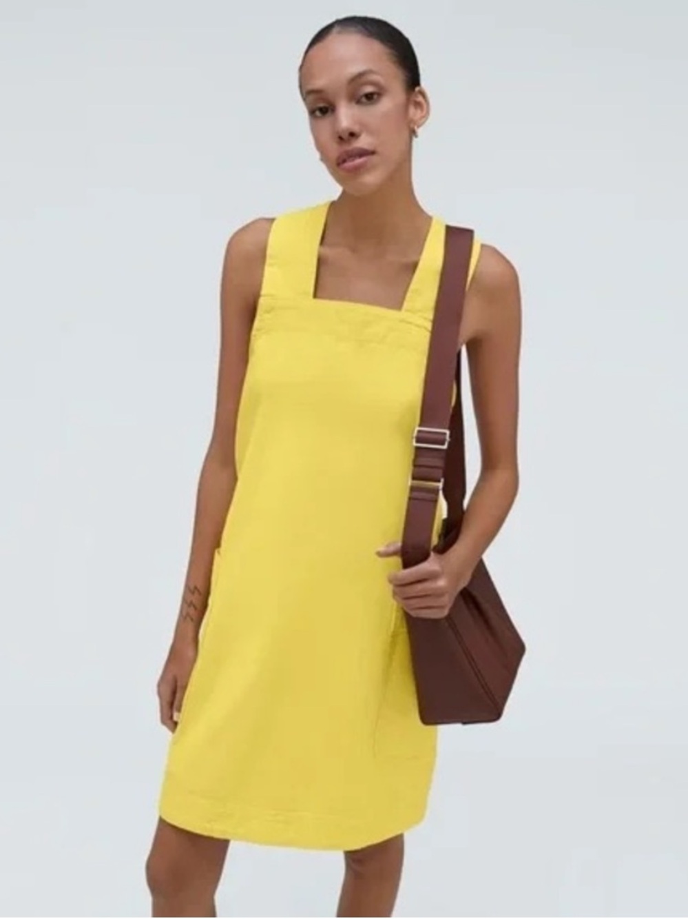 Everlane Sunny Butter Yellow Cross Back Organic Cotton Apron Mini Dress Medium